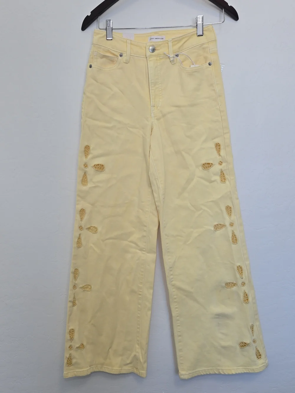 Good American Women's Wide-Leg Jeans Yellow High Waist Lyocell Size 0/25 NWT